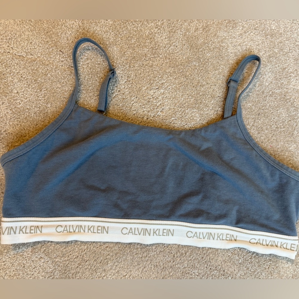 Calvin Klein Light Blue Cotton Bralette with Adjustable straps, Large